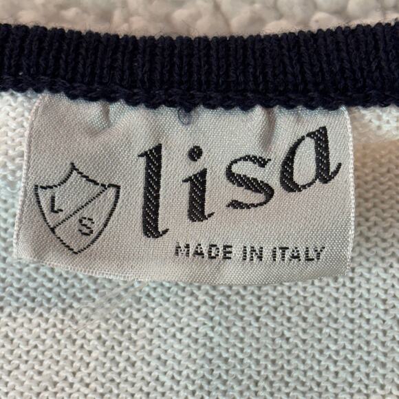 Vintage Lisa Made Italy Knit Top M – White & Navy Contrast Button Detail NWT - Picture 2 of 11